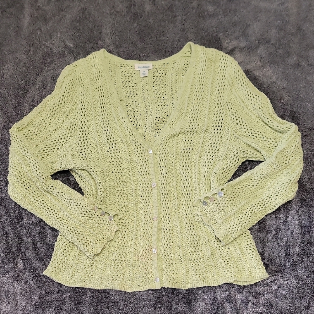 Sundance Light Green Knit Women's Cardigan With Mother Of Pearl Buttons Medium